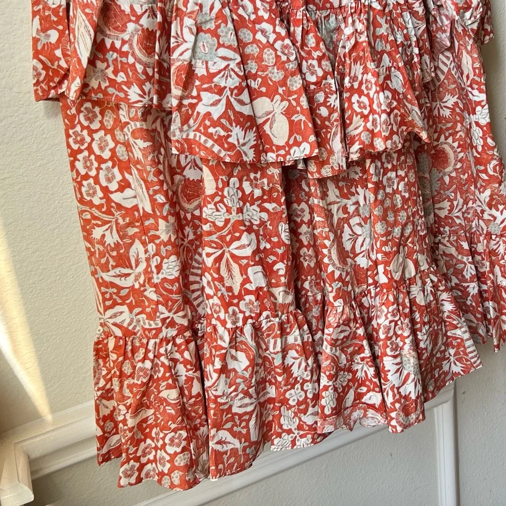 ULLA JOHNSON Delila Midi Ruffle Floral Dress Orange Blossom Sz 4